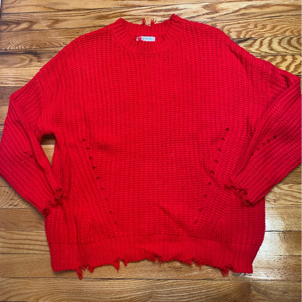 Women’s Distressed Red Sweater. Size Small.